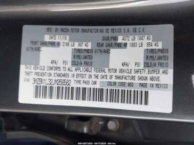 3MZBN1L32JM268582 Mazda Mazda3 Touring