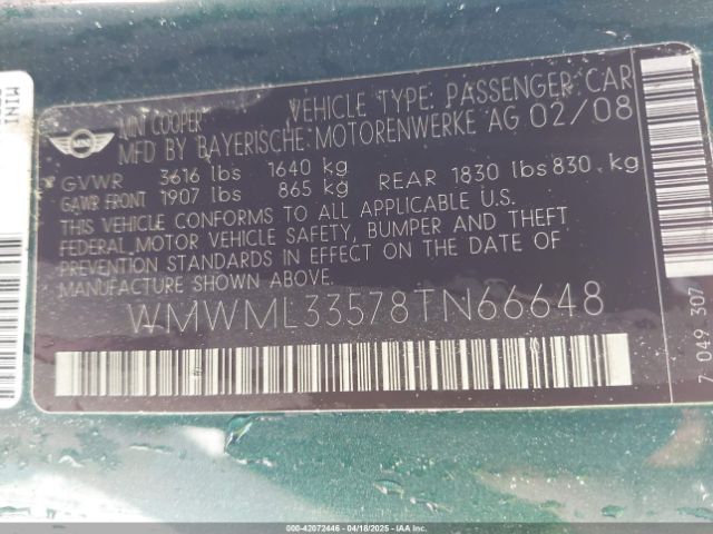 2008 MINI COOPER CLUBMAN WMWML33578TN66648 Photo 8