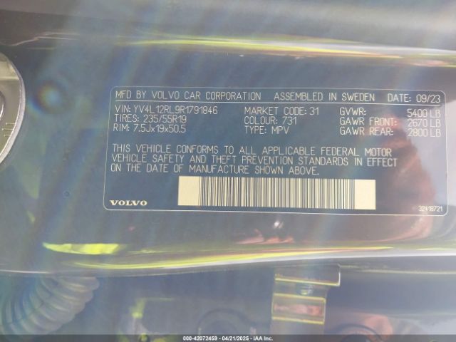 YV4L12RL9R1791846 Volvo Xc60 B5 Plus Dark Theme