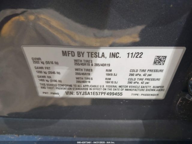 2023 TESLA MODEL S 5YJSA1E57PF499455 Photo 8