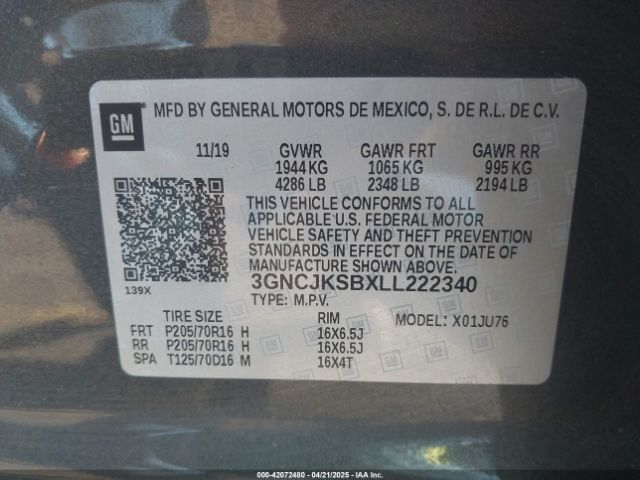 3GNCJKSBXLL222340 Chevrolet Trax Fwd Ls