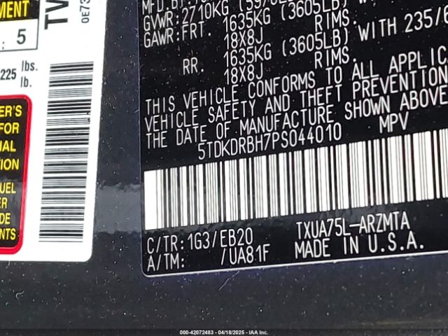 5TDKDRBH7PS044010 Toyota Highlander Xle