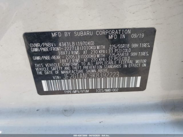 JF2GTANC9K8392223 Subaru Crosstrek 2.0i Limited