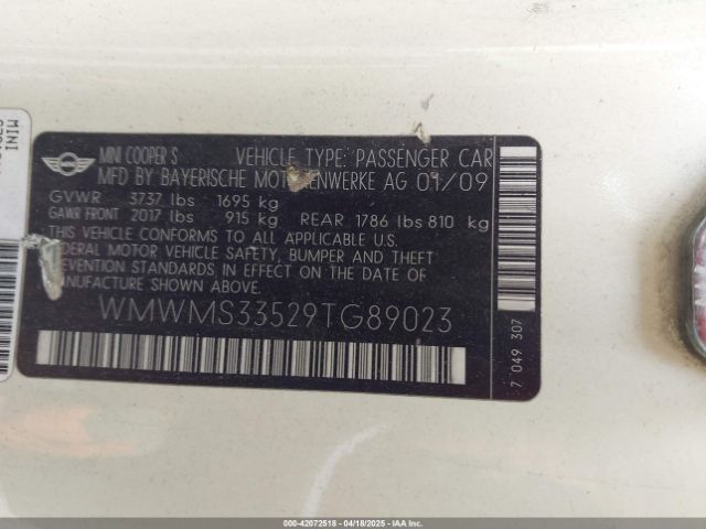 2009 MINI COOPER S WMWMS33529TG89023 Photo 8