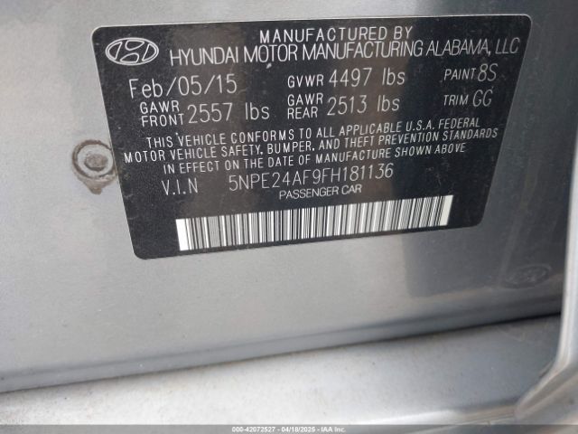 5NPE24AF9FH181136 Hyundai SONATA SE