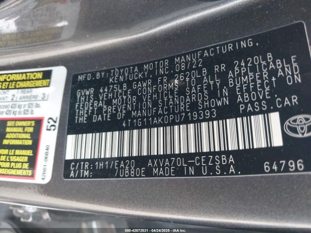 4T1G11AK0PU719393 Toyota CAMRY SE