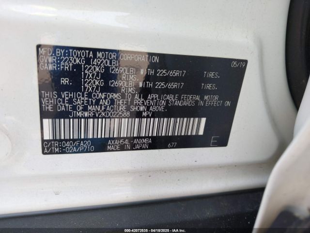 JTMRWRFV2KD022588 Toyota Rav4 Hybrid Xle