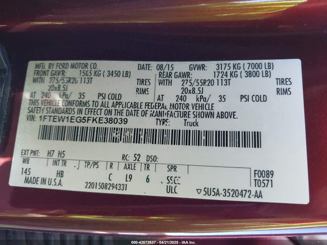 1FTEW1EG5FKE38039 Ford F-150 Lariat