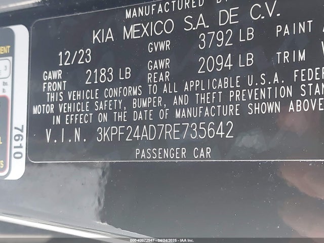 3KPF24AD7RE735642 KIA Forte Lxs