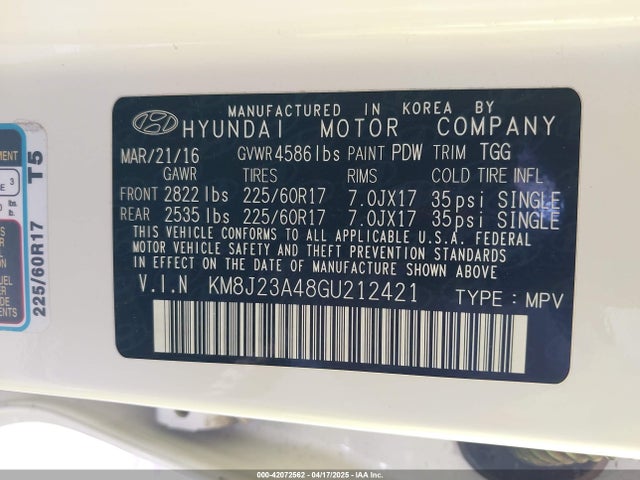 KM8J23A48GU212421 Hyundai TUCSON SE