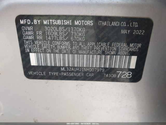 ML32AUHJ1NH007979 Mitsubishi Mirage Es/le