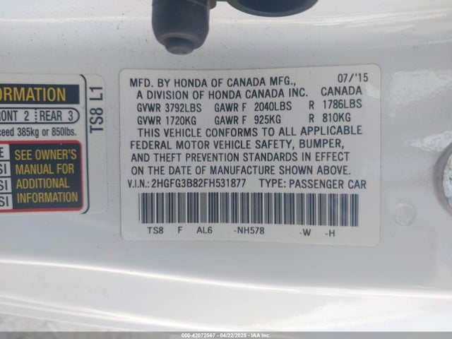 2HGFG3B82FH531877 Honda CIVIC EX