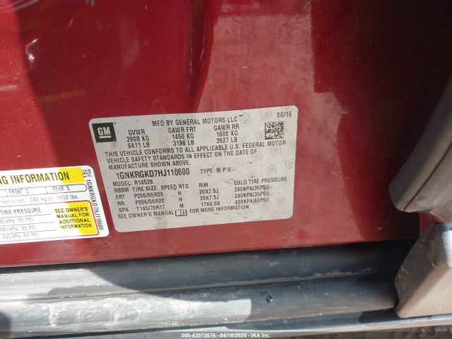 1GNKRGKD7HJ110600 Chevrolet Traverse 1lt