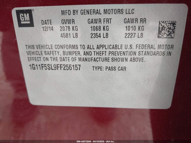1G11F5SL9FF256157 Chevrolet Malibu 1lz