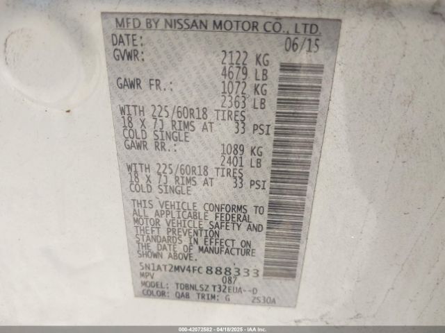 5N1AT2MV4FC888333 Nissan Rogue Sl