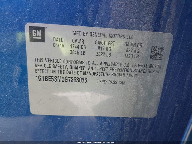 1G1BE5SM5G7263036 Chevrolet Cruze Lt Auto