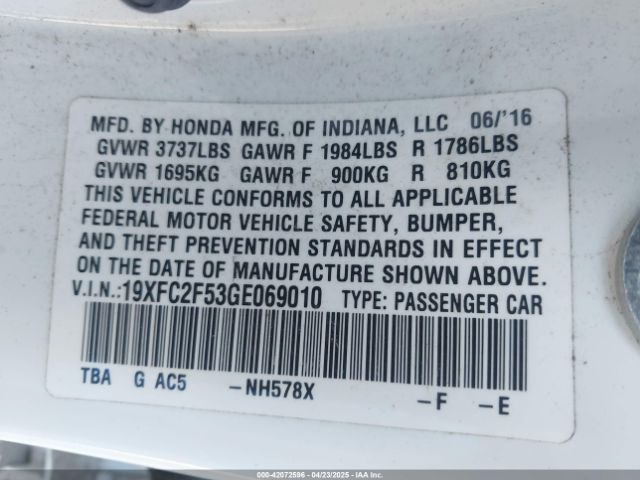 19XFC2F53GE069010 Honda Civic Lx