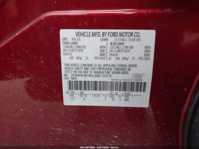 2FMPK4K96GBB73019 Ford Edge Titanium