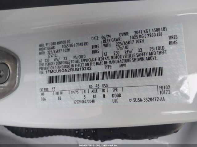 1FMCU9GN2RUB10282 Ford Escape Active