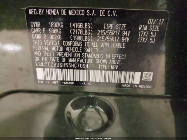 3CZRU6H53HG709411 Honda HR-V EX