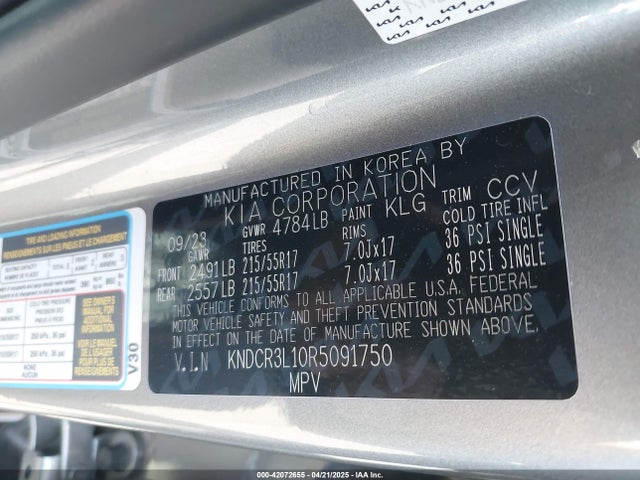 KNDCR3L10R5091750 KIA Niro Ev Wind