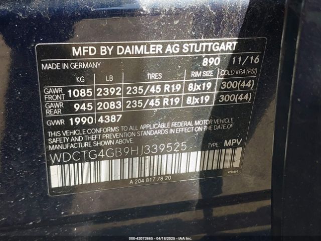 WDCTG4GB9HJ339525 Mercedes-Benz Gla 250 4matic