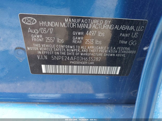 5NPE24AF0JH635282 Hyundai SONATA SE