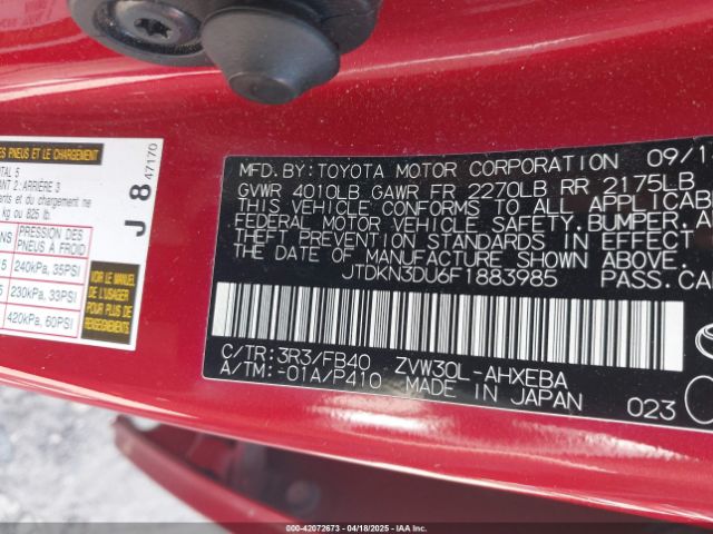 JTDKN3DU6F1883985 Toyota Prius Two