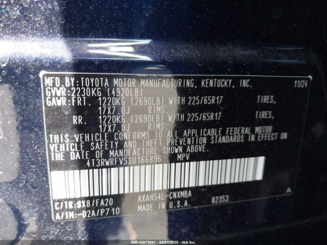 4T3RWRFV5SU166896 Toyota Rav4 Hybrid Xle