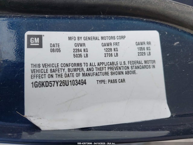 2006 CADILLAC DTS 1G6KD57Y26U103494 Photo 8