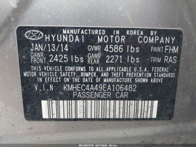 KMHEC4A49EA106482 Hyundai Sonata Hybrid Limited