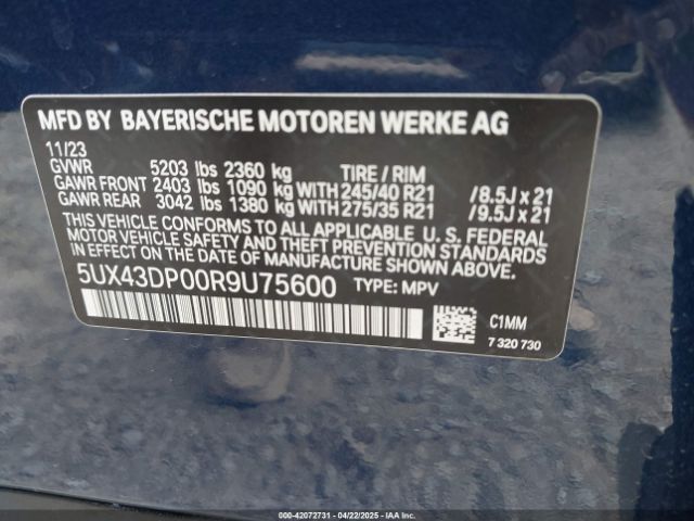 5UX43DP00R9U75600 BMW X3 Sdrive30i