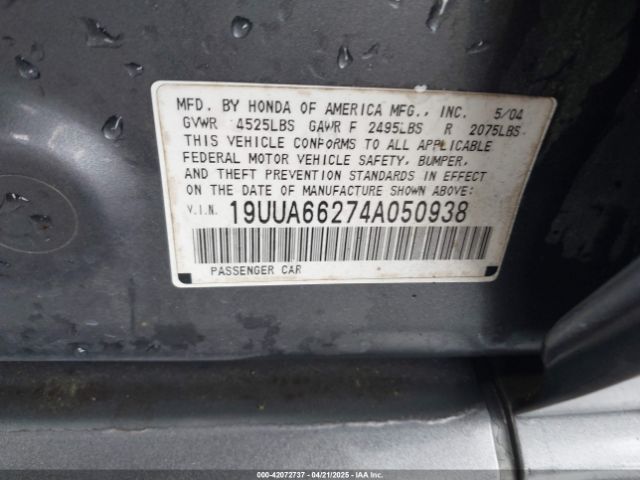 2004 ACURA TL 19UUA66274A050938 Photo 8