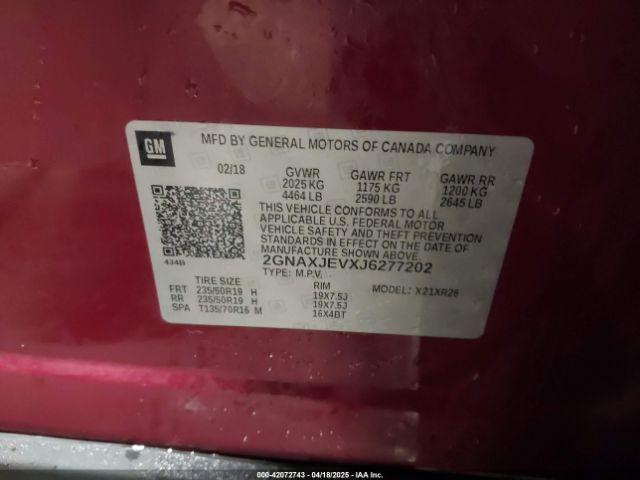 2GNAXJEVXJ6277202 Chevrolet EQUINOX LT