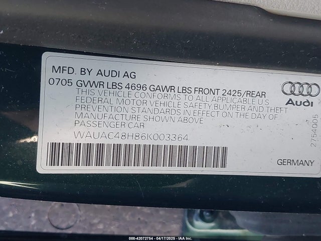 2006 AUDI A4 WAUAC48H86K003364 Photo 8