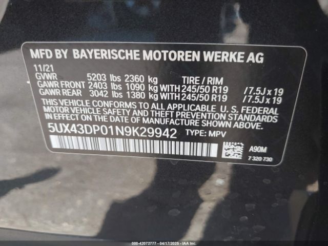 5UX43DP01N9K29942 BMW X3 Sdrive30i