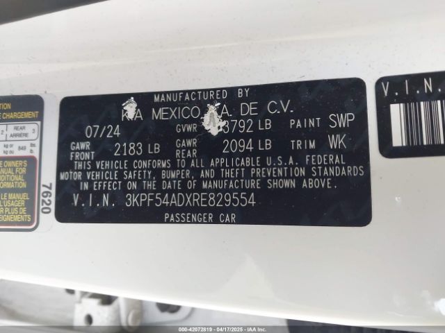 3KPF54ADXRE829554 KIA mpi nu