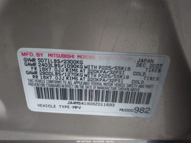 2008 MITSUBISHI OUTLANDER JA4MS41X08Z011693 Photo 8