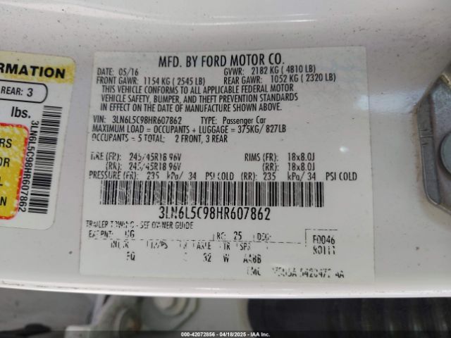 3LN6L5C98HR607862 Lincoln MKZ SELECT