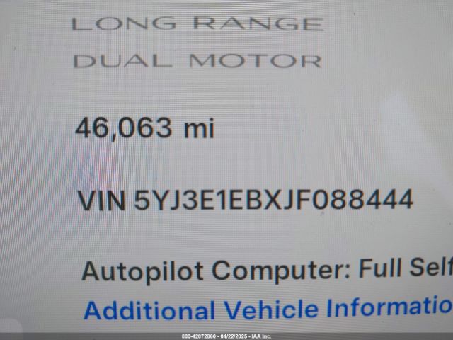 5YJ3E1EBXJF088444 Tesla Model 3 Long Range/performance
