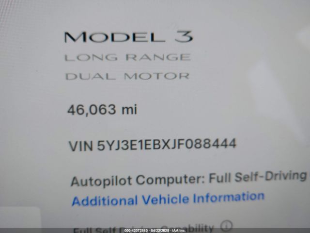 5YJ3E1EBXJF088444 Tesla Model 3 Long Range/performance