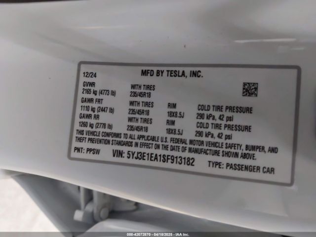 2025 TESLA MODEL 3 5YJ3E1EA1SF913182 Photo 8