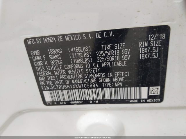 3CZRU6H1XKM705684 Honda HR-V SPORT