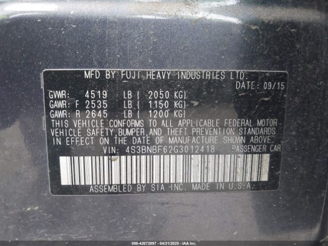 2016 SUBARU LEGACY 4S3BNBF62G3012418 Photo 8