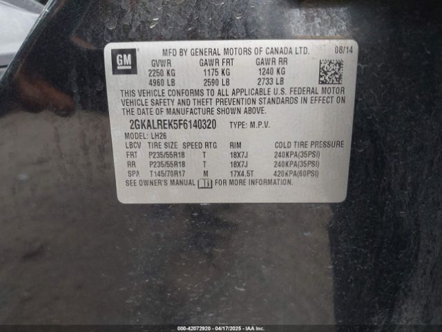 2GKALREK5F6140320 GMC Terrain Sle-2