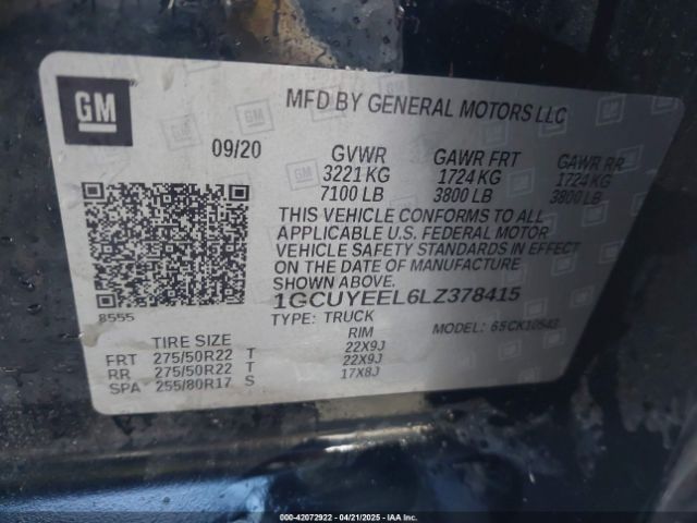 1GCUYEEL6LZ378415 Chevrolet Silverado 1500 4wd  Short Bed Rst