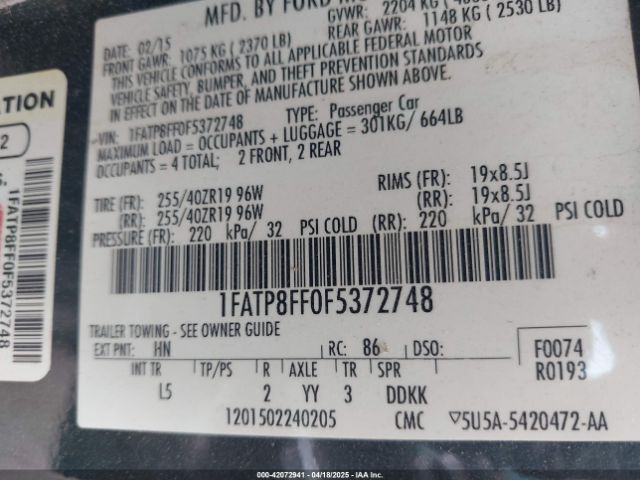 2015 FORD MUSTANG 1FATP8FF0F5372748 Photo 8