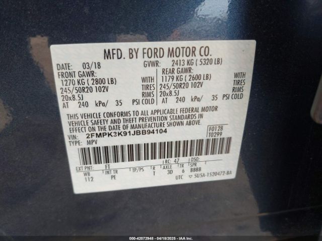 2FMPK3K91JBB94104 Ford Edge Titanium