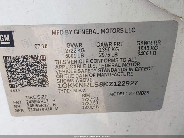 1GKKNRLS8KZ122927 GMC Acadia Sle-1