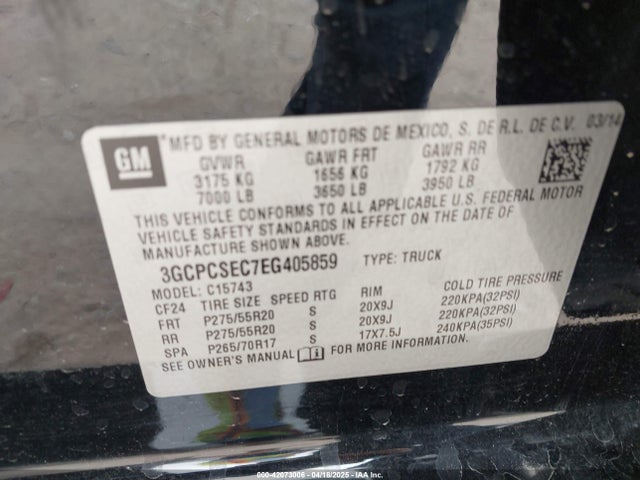 3GCPCSEC7EG405859 Chevrolet Silverado 1500 1lz